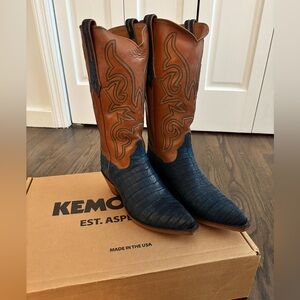 Kemo Sabe Dundee Blue Suede Caiman Boots - Size 9.5M